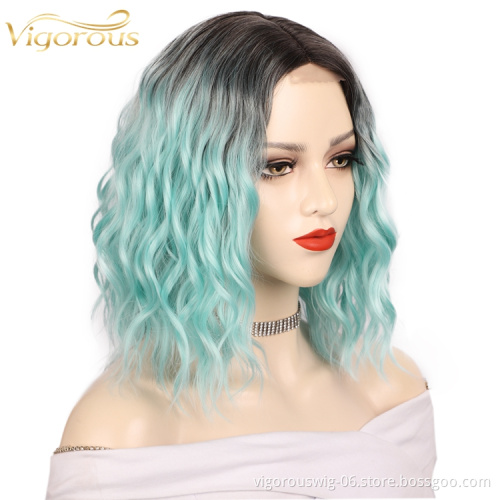 Vigorous U Part Wholesale Curly High Fiber For Black Women Ombre Color Synthetic Heat Resistant Lace Front Wig
